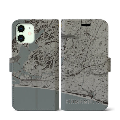 【浜松（静岡県）】地図柄iPhoneケース（手帳タイプ）モノトーン・iPhone 12 mini 用