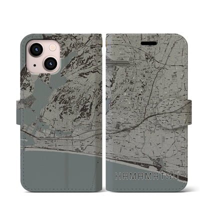 【浜松（静岡県）】地図柄iPhoneケース（手帳タイプ）モノトーン・iPhone 13 mini 用