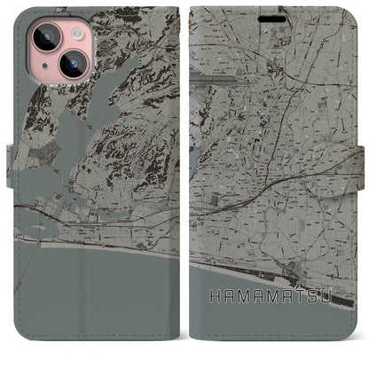 【浜松（静岡県）】地図柄iPhoneケース（手帳タイプ）モノトーン・iPhone 15 Plus 用