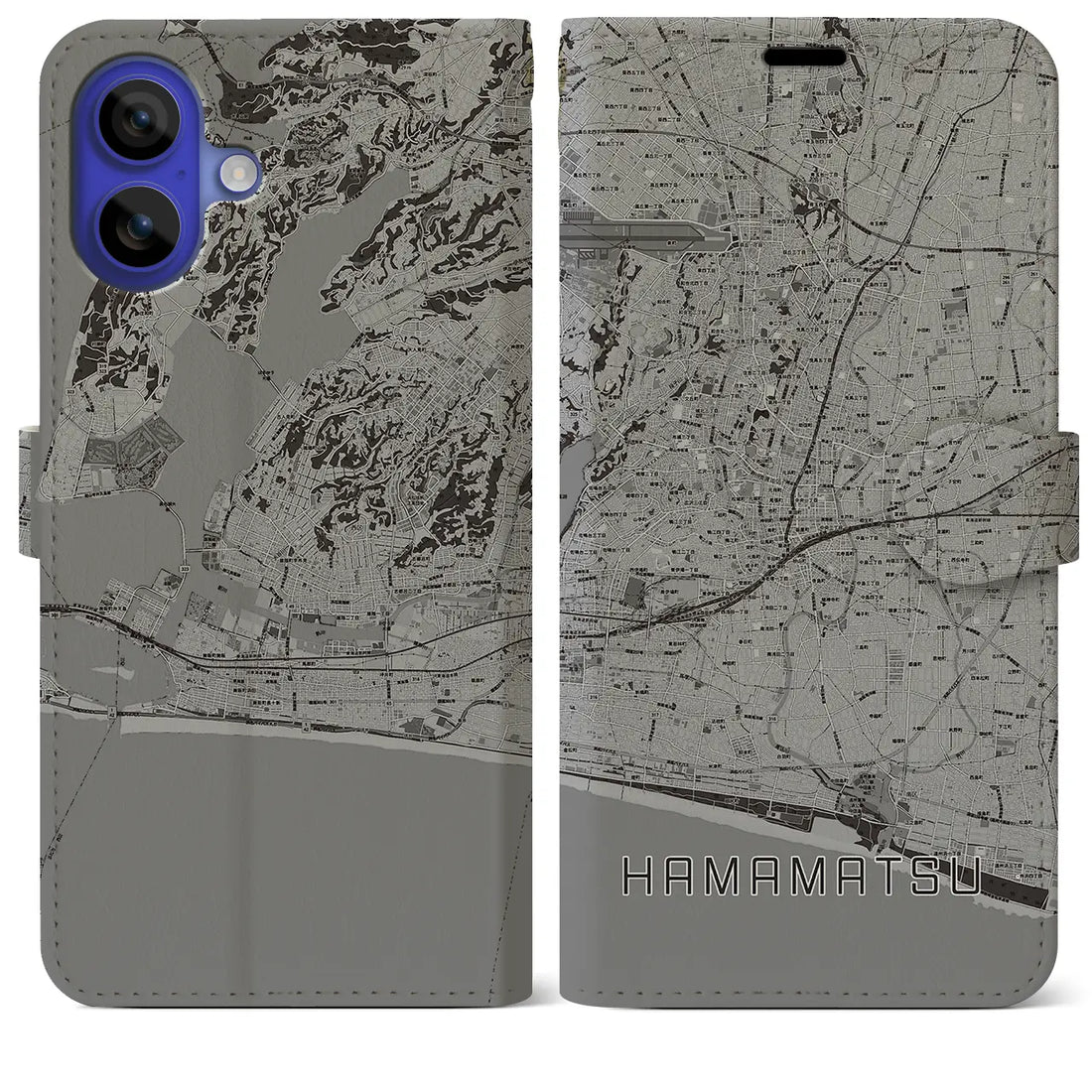 【浜松(静岡県)】地図柄iPhoneケース(手帳タイプ)モノトーン・iPhone 16 Pro Max 用