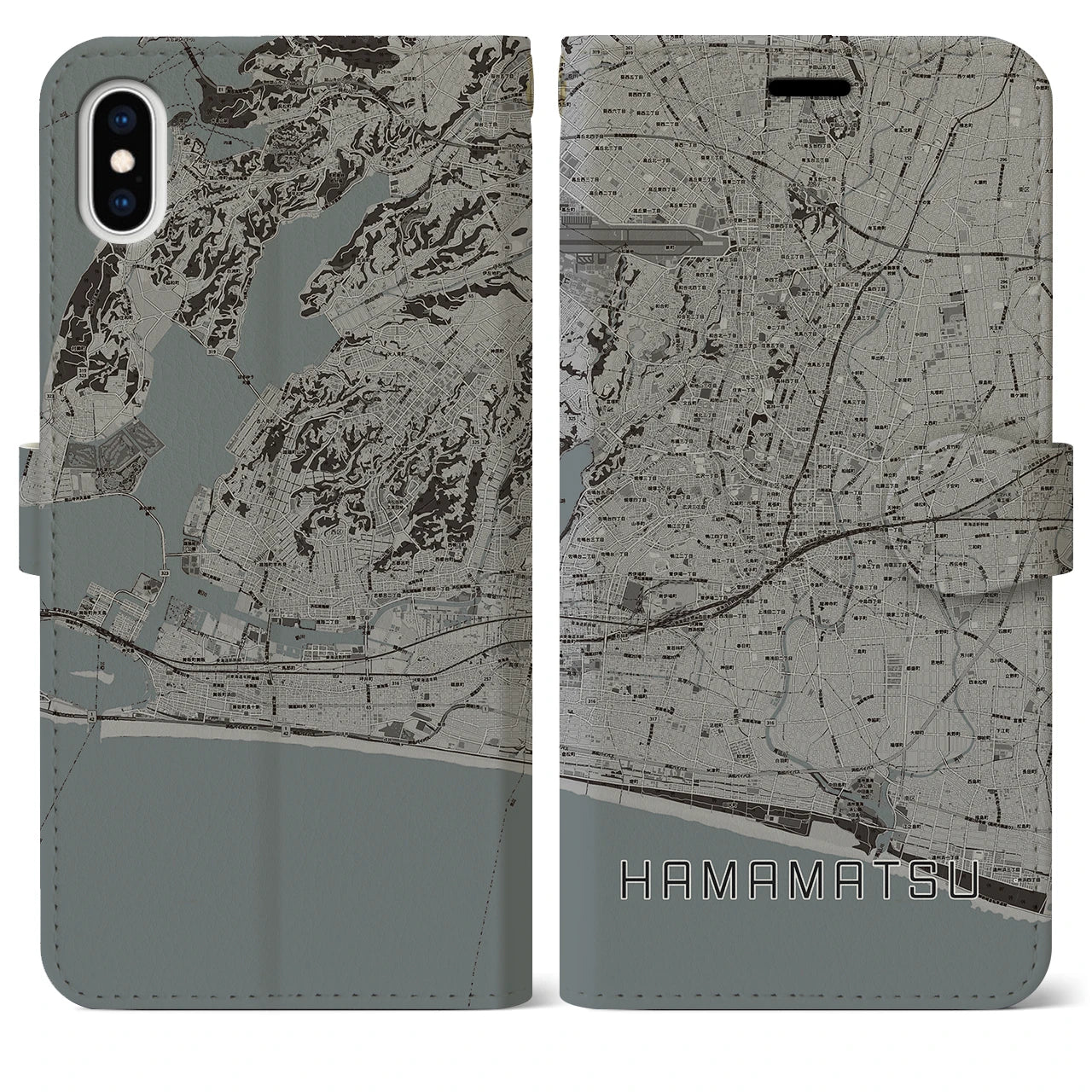 【浜松】地図柄iPhoneケース（手帳両面タイプ・モノトーン）iPhone XS Max 用