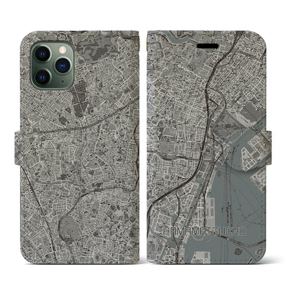 【浜松町（東京都）】地図柄iPhoneケース（手帳タイプ）モノトーン・iPhone 11 Pro 用