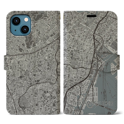【浜松町（東京都）】地図柄iPhoneケース（手帳タイプ）モノトーン・iPhone 13 用