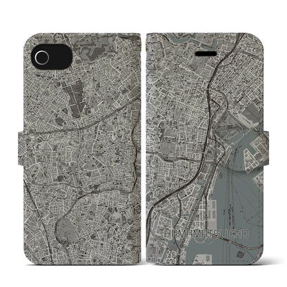 【浜松町（東京都）】地図柄iPhoneケース（手帳タイプ）モノトーン・iPhone SE（第3 / 第2世代） / 8 / 7 / 6s / 6 用
