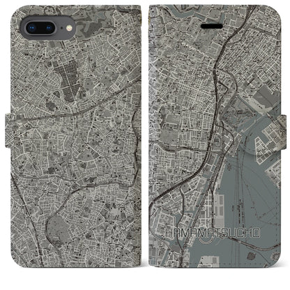 【浜松町（東京都）】地図柄iPhoneケース（手帳タイプ）モノトーン・iPhone 8Plus /7Plus / 6sPlus / 6Plus 用