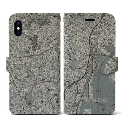 【浜松町（東京都）】地図柄iPhoneケース（手帳タイプ）モノトーン・iPhone XS / X 用