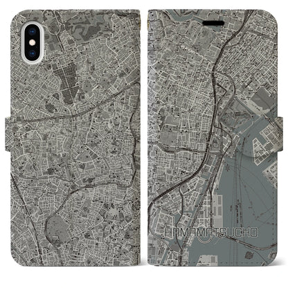 【浜松町（東京都）】地図柄iPhoneケース（手帳タイプ）モノトーン・iPhone XS Max 用