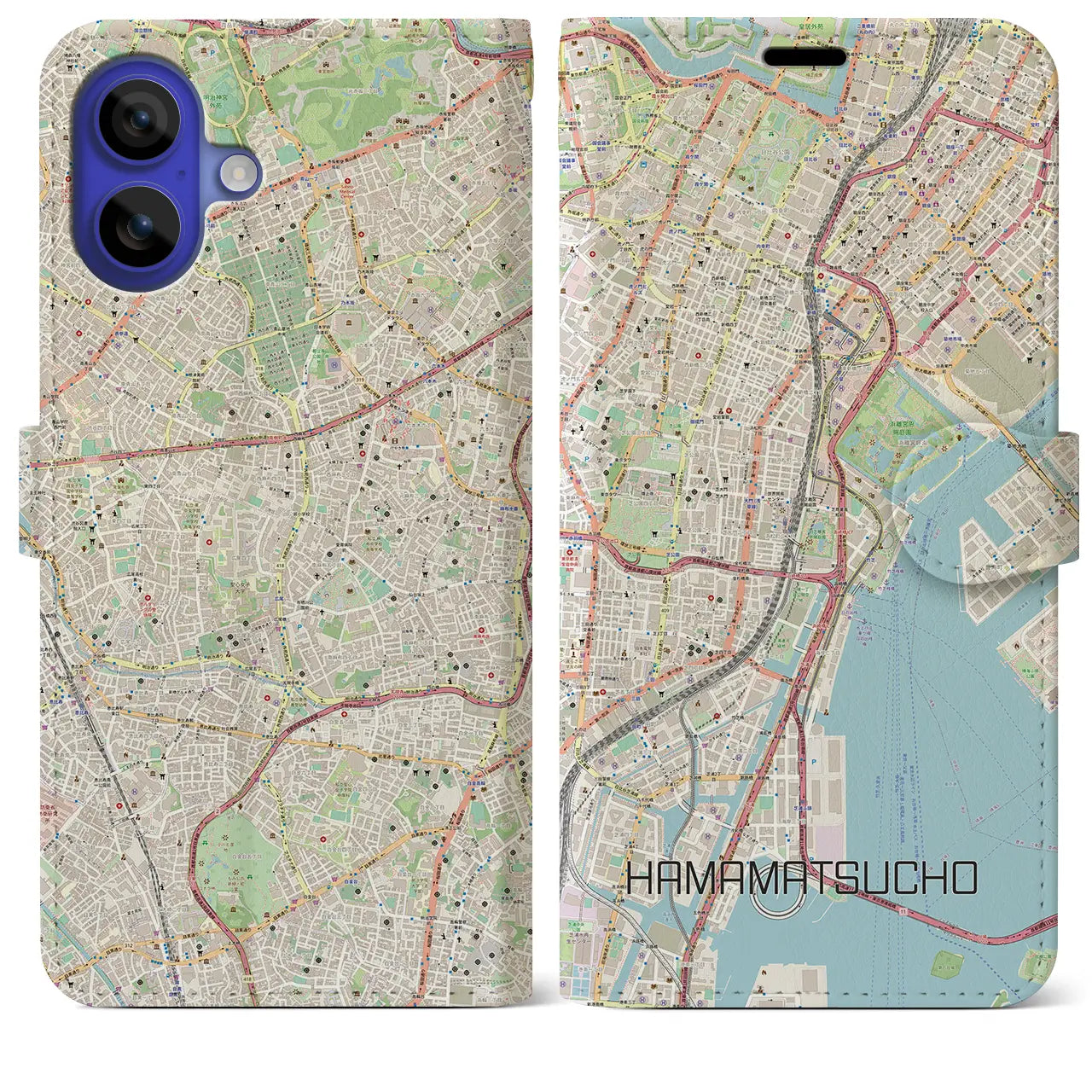 【浜松町（東京都）】地図柄iPhoneケース（手帳タイプ）ナチュラル・iPhone 16 Pro Max 用