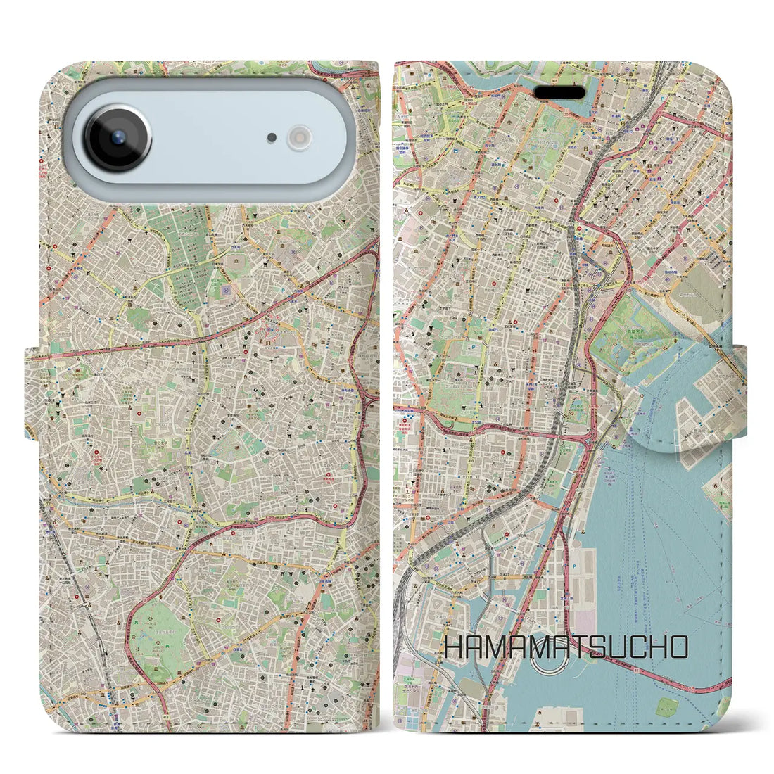【浜松町（東京都）】地図柄iPhoneケース（手帳タイプ）ナチュラル・iPhone 17 Pro Max 用
