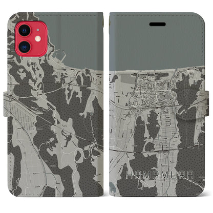 【浜村（鳥取県）】地図柄iPhoneケース（手帳タイプ）モノトーン・iPhone 11 用