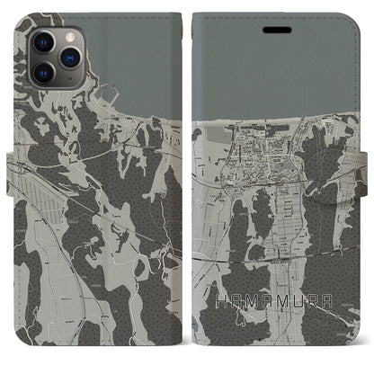 【浜村（鳥取県）】地図柄iPhoneケース（手帳タイプ）モノトーン・iPhone 11 Pro Max 用