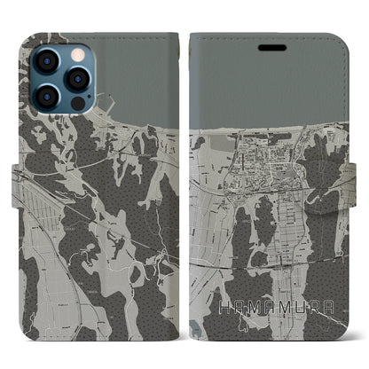 【浜村（鳥取県）】地図柄iPhoneケース（手帳タイプ）モノトーン・iPhone 12 / 12 Pro 用