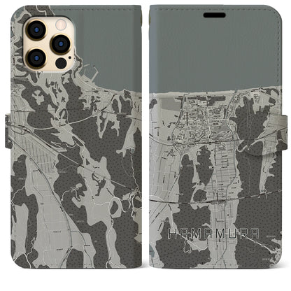 【浜村（鳥取県）】地図柄iPhoneケース（手帳タイプ）モノトーン・iPhone 12 Pro Max 用