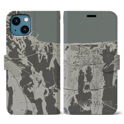 【浜村（鳥取県）】地図柄iPhoneケース（手帳タイプ）モノトーン・iPhone 13 用