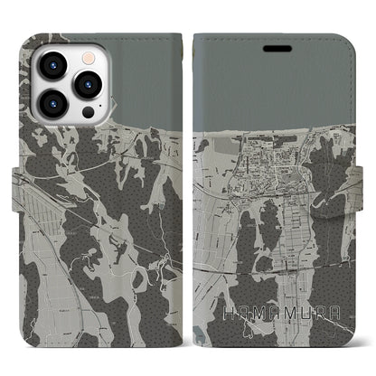 【浜村（鳥取県）】地図柄iPhoneケース（手帳タイプ）モノトーン・iPhone 13 Pro 用