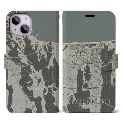 【浜村（鳥取県）】地図柄iPhoneケース（手帳タイプ）モノトーン・iPhone 14 用