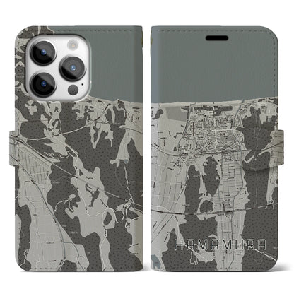 【浜村（鳥取県）】地図柄iPhoneケース（手帳タイプ）モノトーン・iPhone 14 Pro 用