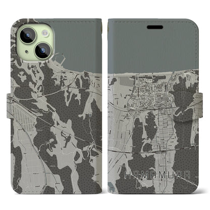 【浜村（鳥取県）】地図柄iPhoneケース（手帳タイプ）モノトーン・iPhone 15 用