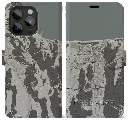 【浜村（鳥取県）】地図柄iPhoneケース（手帳タイプ）モノトーン・iPhone 15 Pro Max 用