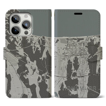 【浜村（鳥取県）】地図柄iPhoneケース（手帳タイプ）モノトーン・iPhone 15 Pro 用