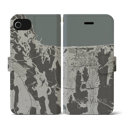 【浜村（鳥取県）】地図柄iPhoneケース（手帳タイプ）モノトーン・iPhone SE（第3 / 第2世代） / 8 / 7 / 6s / 6 用