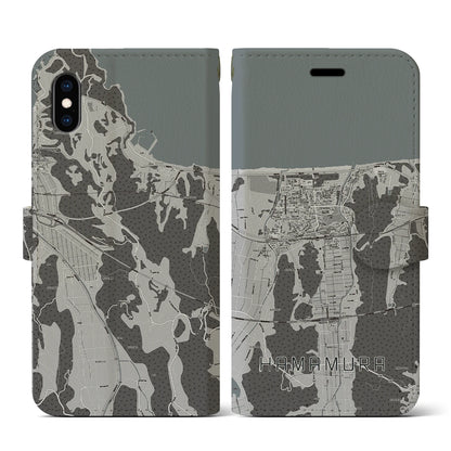 【浜村（鳥取県）】地図柄iPhoneケース（手帳タイプ）モノトーン・iPhone XS / X 用