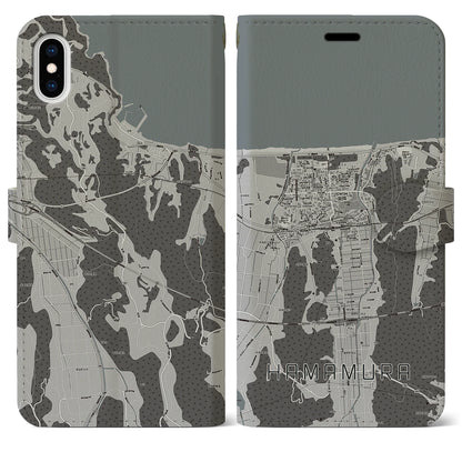 【浜村（鳥取県）】地図柄iPhoneケース（手帳タイプ）モノトーン・iPhone XS Max 用