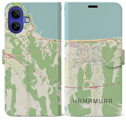 【浜村（鳥取県）】地図柄iPhoneケース（手帳タイプ）ナチュラル・iPhone 16 Pro Max 用