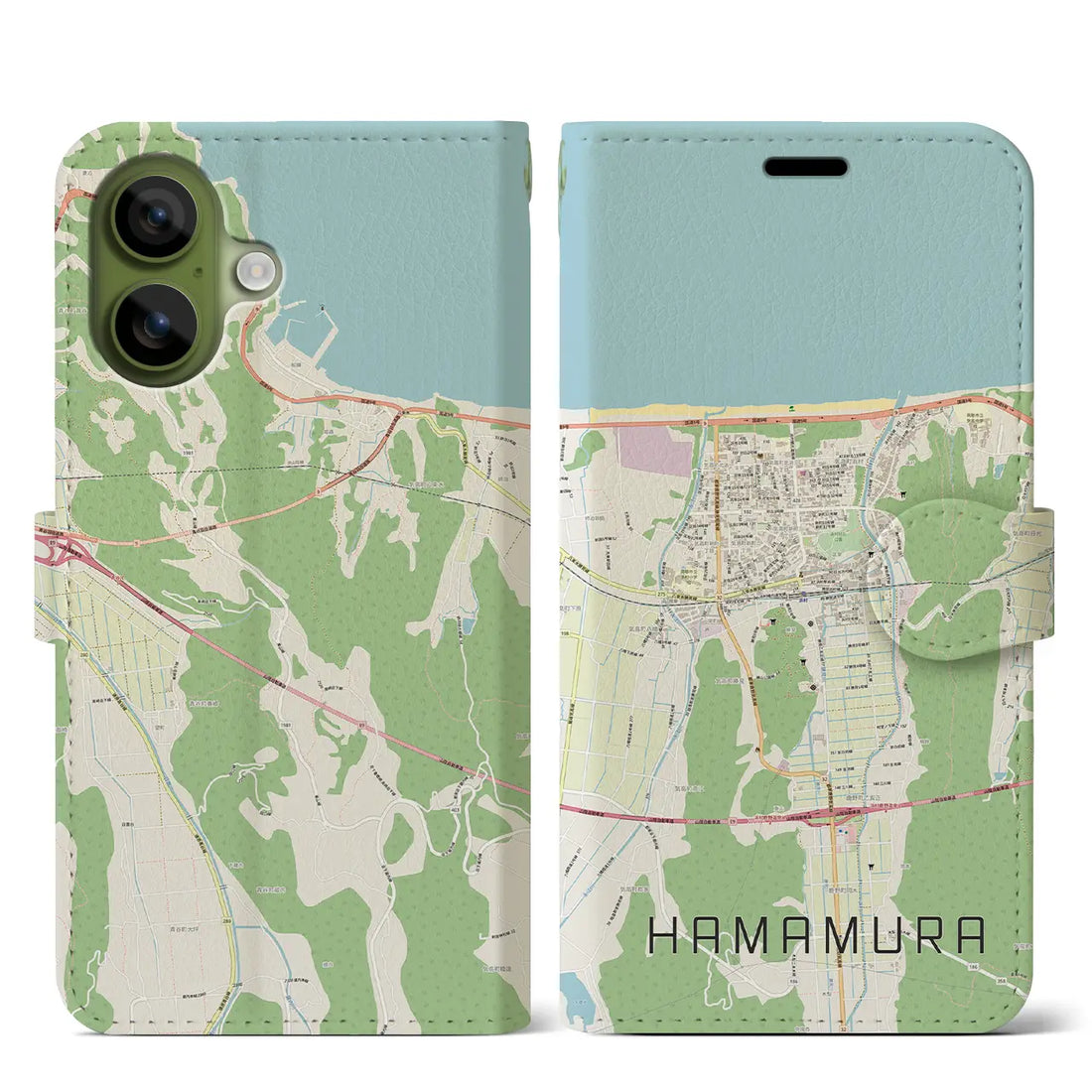 【浜村(鳥取県)】地図柄iPhoneケース(手帳タイプ)モノトーン・iPhone 17 Pro Max 用
