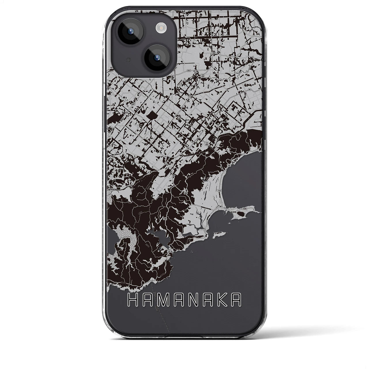 【浜中（北海道）】地図柄iPhoneケース（クリアタイプ）モノトーン・iPhone 14 Plus 用