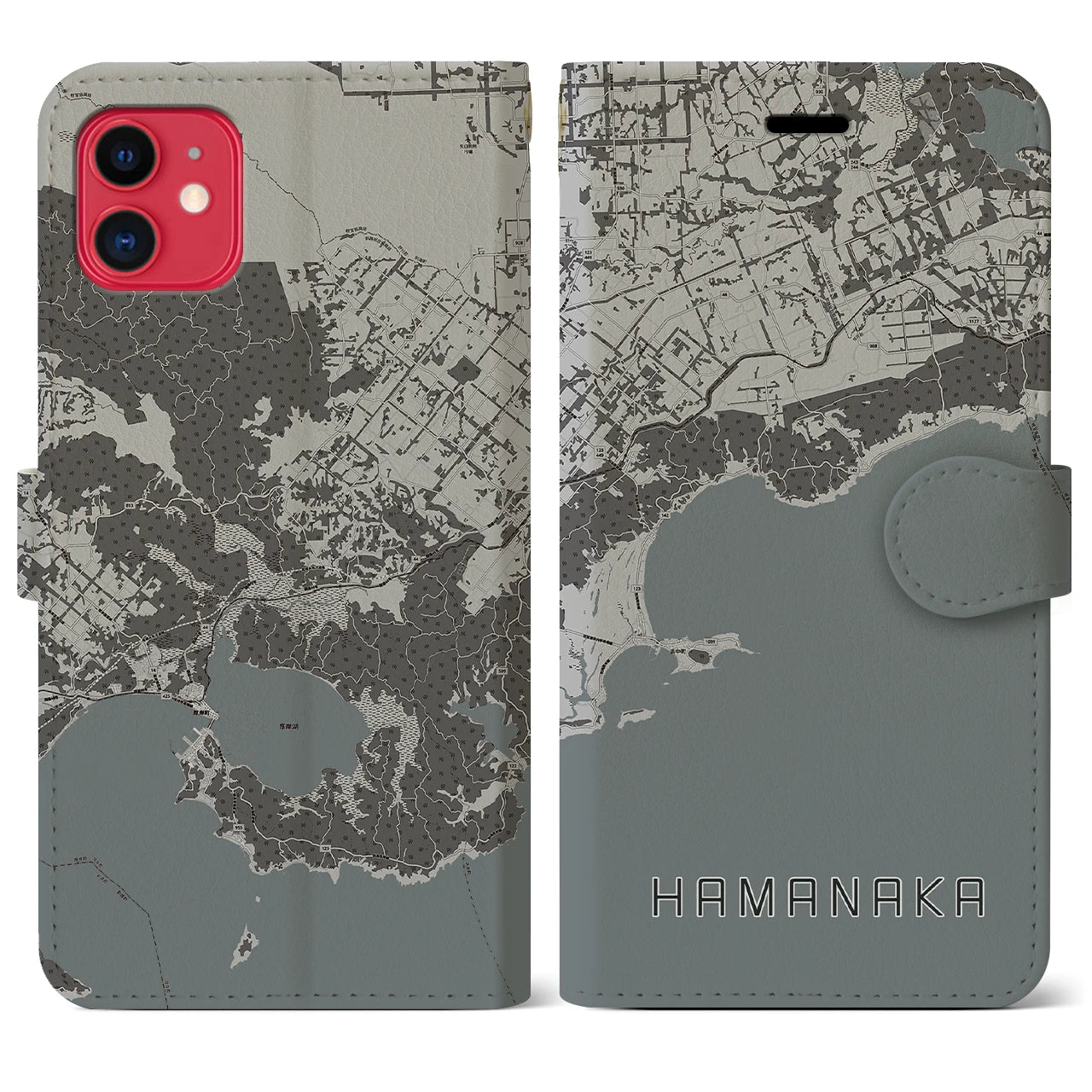 【浜中】地図柄iPhoneケース（手帳両面タイプ・モノトーン）iPhone 11 用