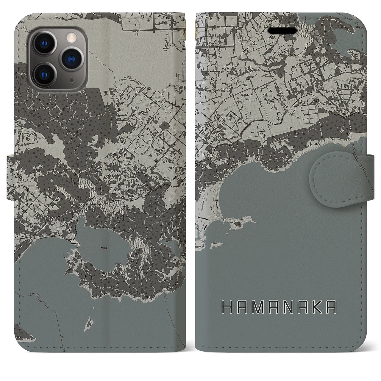 【浜中】地図柄iPhoneケース（手帳両面タイプ・モノトーン）iPhone 11 Pro Max 用