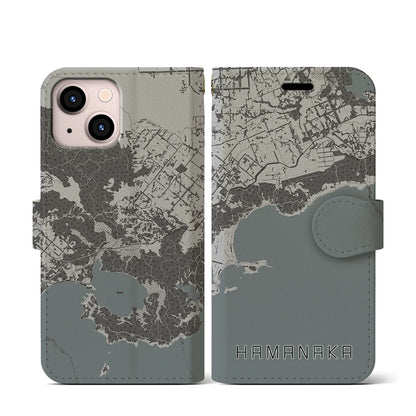 【浜中（北海道）】地図柄iPhoneケース（手帳タイプ）モノトーン・iPhone 13 mini 用