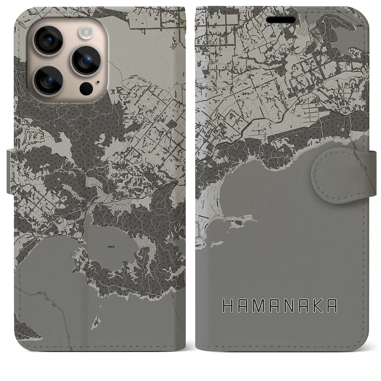 【浜中（北海道）】地図柄iPhoneケース（手帳タイプ）モノトーン・iPhone 16 Plus 用