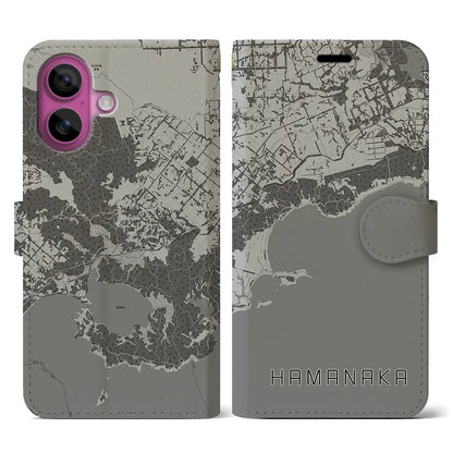 【浜中（北海道）】地図柄iPhoneケース（手帳タイプ）モノトーン・iPhone 16 Pro 用