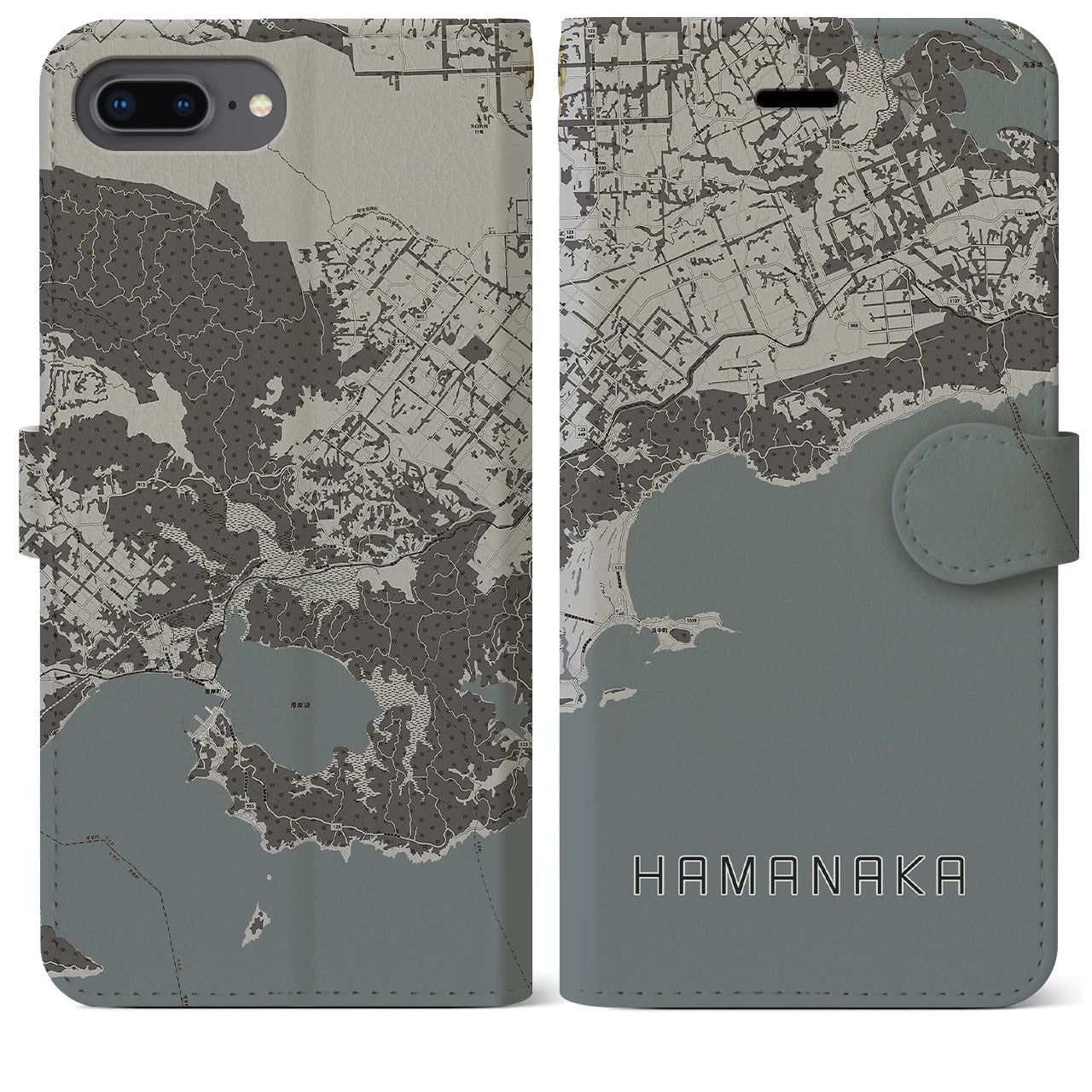 【浜中】地図柄iPhoneケース（手帳両面タイプ・モノトーン）iPhone 8Plus /7Plus / 6sPlus / 6Plus 用