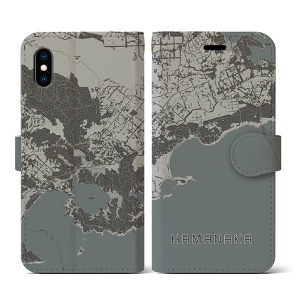 【浜中（北海道）】地図柄iPhoneケース（手帳タイプ）モノトーン・iPhone XS / X 用