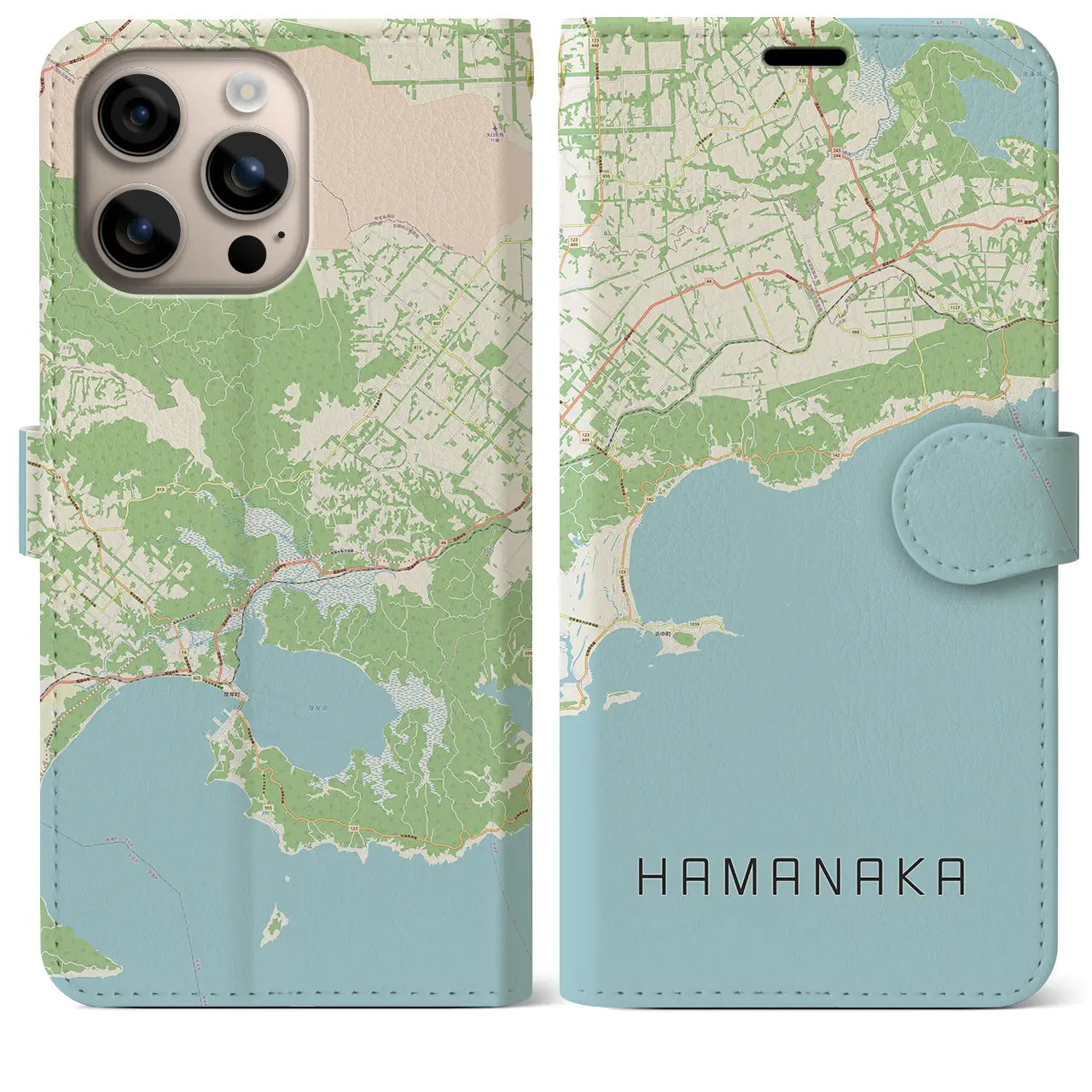 【浜中（北海道）】地図柄iPhoneケース（手帳タイプ）ナチュラル・iPhone 16 Plus 用