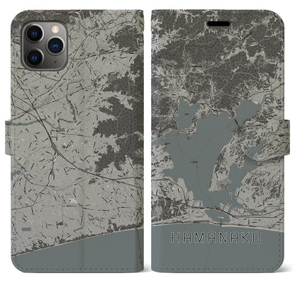 【浜名湖（静岡県）】地図柄iPhoneケース（手帳タイプ）モノトーン・iPhone 11 Pro Max 用