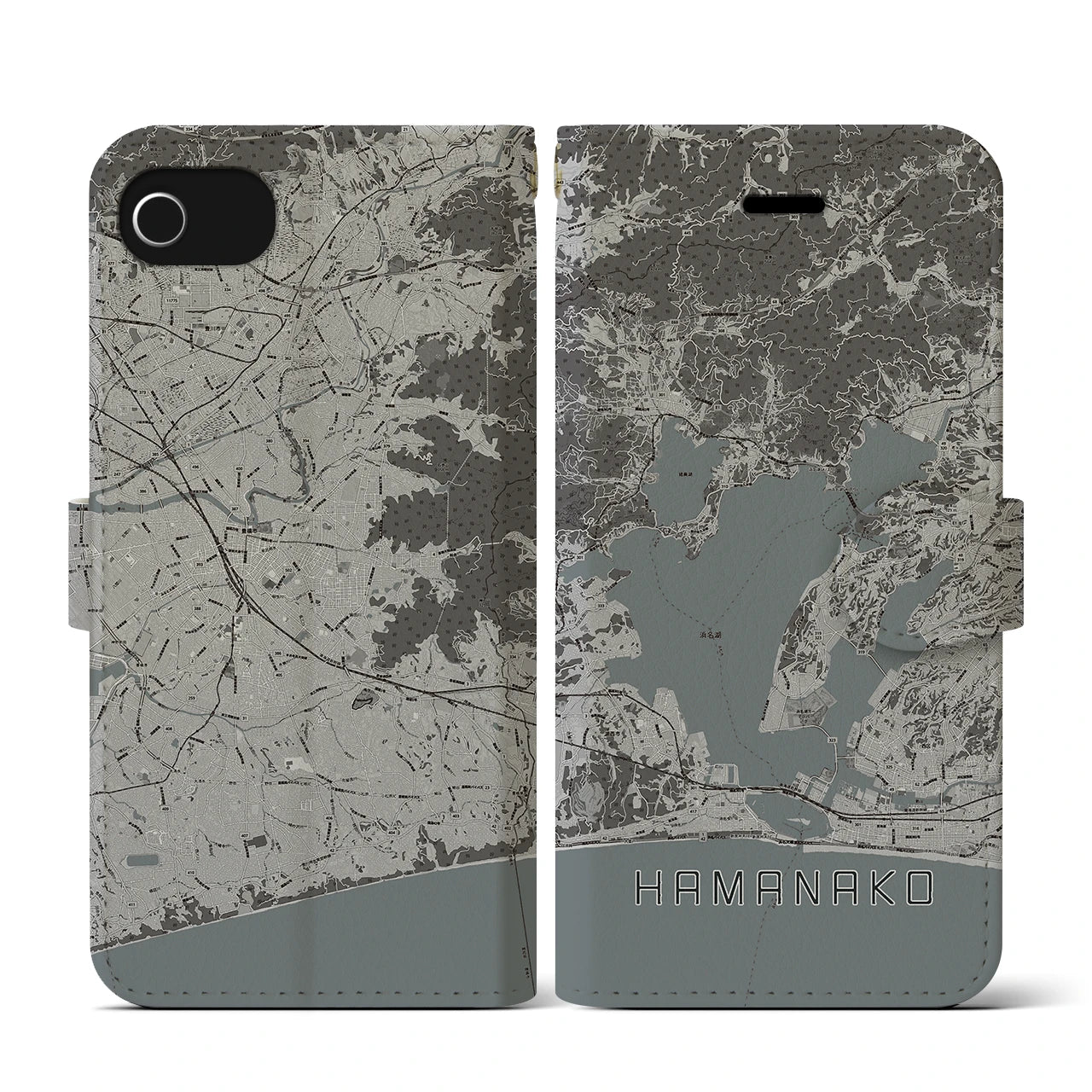 【浜名湖】地図柄iPhoneケース（手帳両面タイプ・モノトーン）iPhone SE（第3 / 第2世代） / 8 / 7 / 6s / 6 用