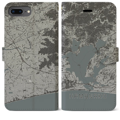 【浜名湖（静岡県）】地図柄iPhoneケース（手帳タイプ）モノトーン・iPhone 8Plus /7Plus / 6sPlus / 6Plus 用