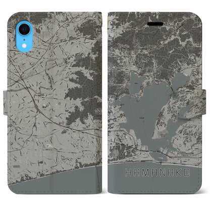【浜名湖（静岡県）】地図柄iPhoneケース（手帳タイプ）モノトーン・iPhone XR 用