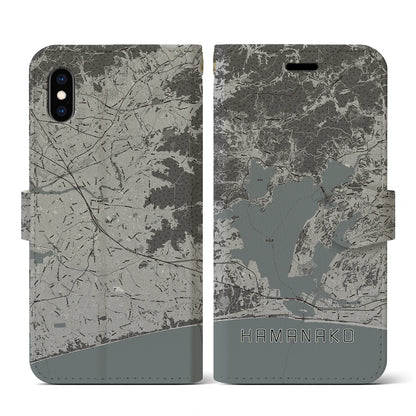【浜名湖（静岡県）】地図柄iPhoneケース（手帳タイプ）モノトーン・iPhone XS / X 用