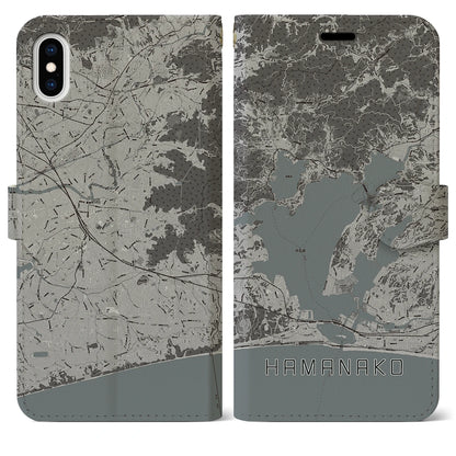 【浜名湖（静岡県）】地図柄iPhoneケース（手帳タイプ）モノトーン・iPhone XS Max 用