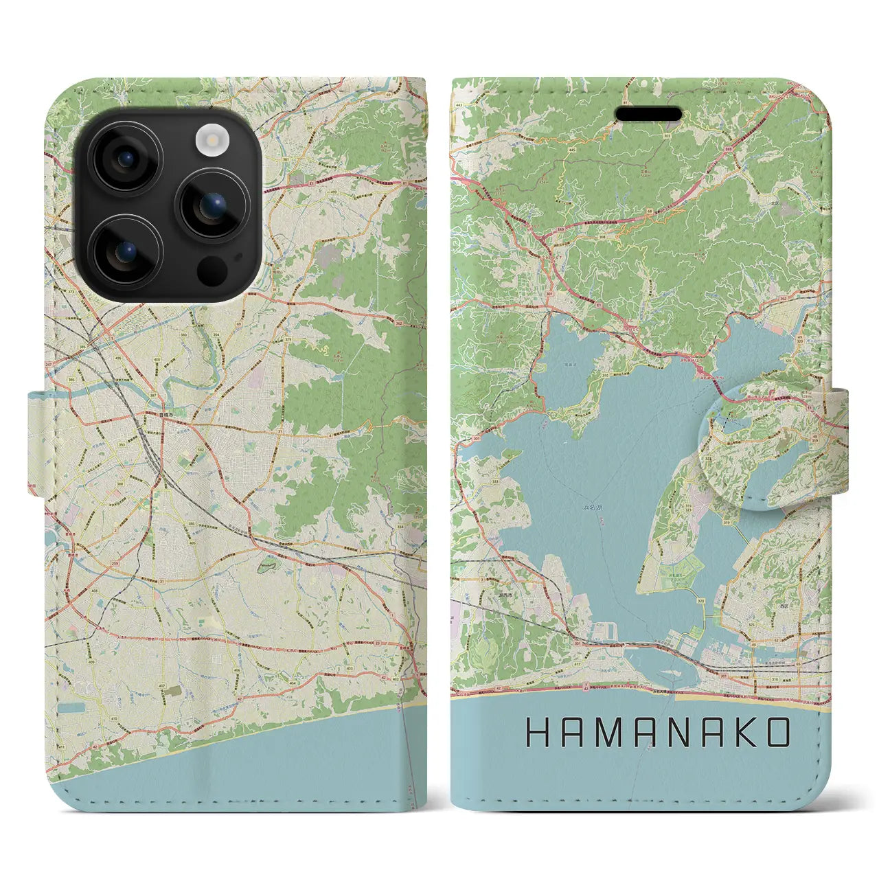 【浜名湖（静岡県）】地図柄iPhoneケース（手帳タイプ）