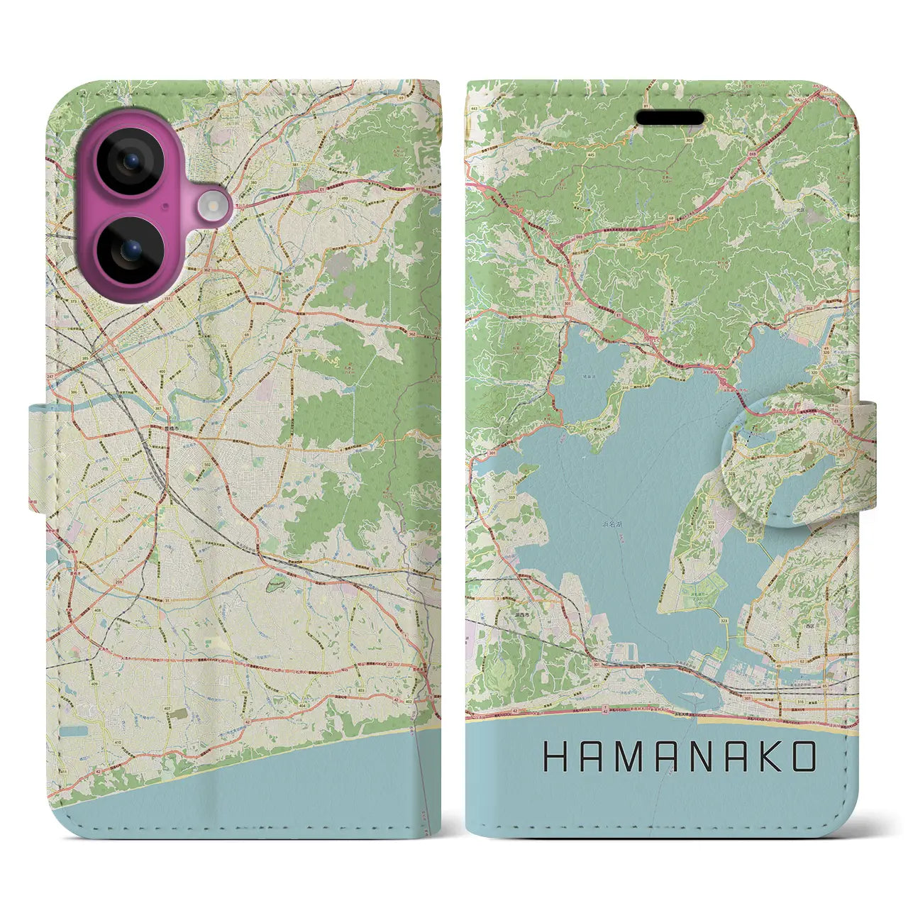 【浜名湖（静岡県）】地図柄iPhoneケース（手帳タイプ）ナチュラル・iPhone 16 Pro 用