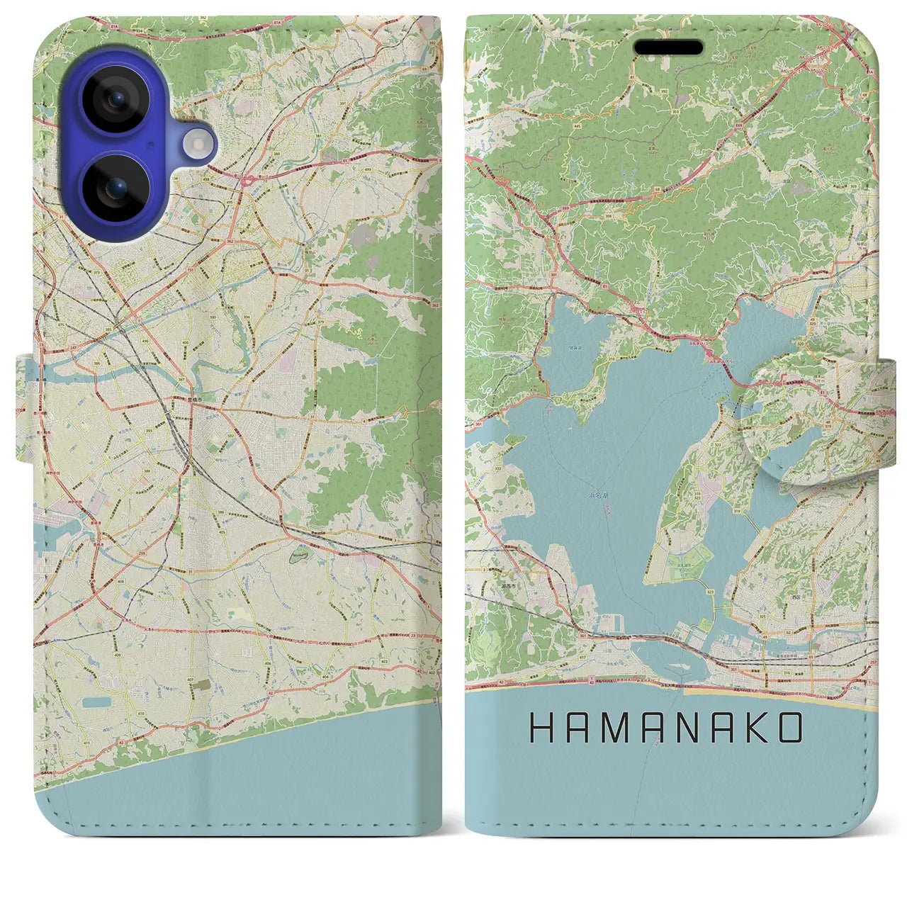 【浜名湖（静岡県）】地図柄iPhoneケース（手帳タイプ）ナチュラル・iPhone 16 Pro Max 用