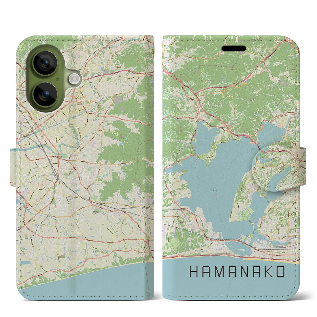 【浜名湖（静岡県）】地図柄iPhoneケース（手帳タイプ）モノトーン・iPhone 17 Pro Max 用