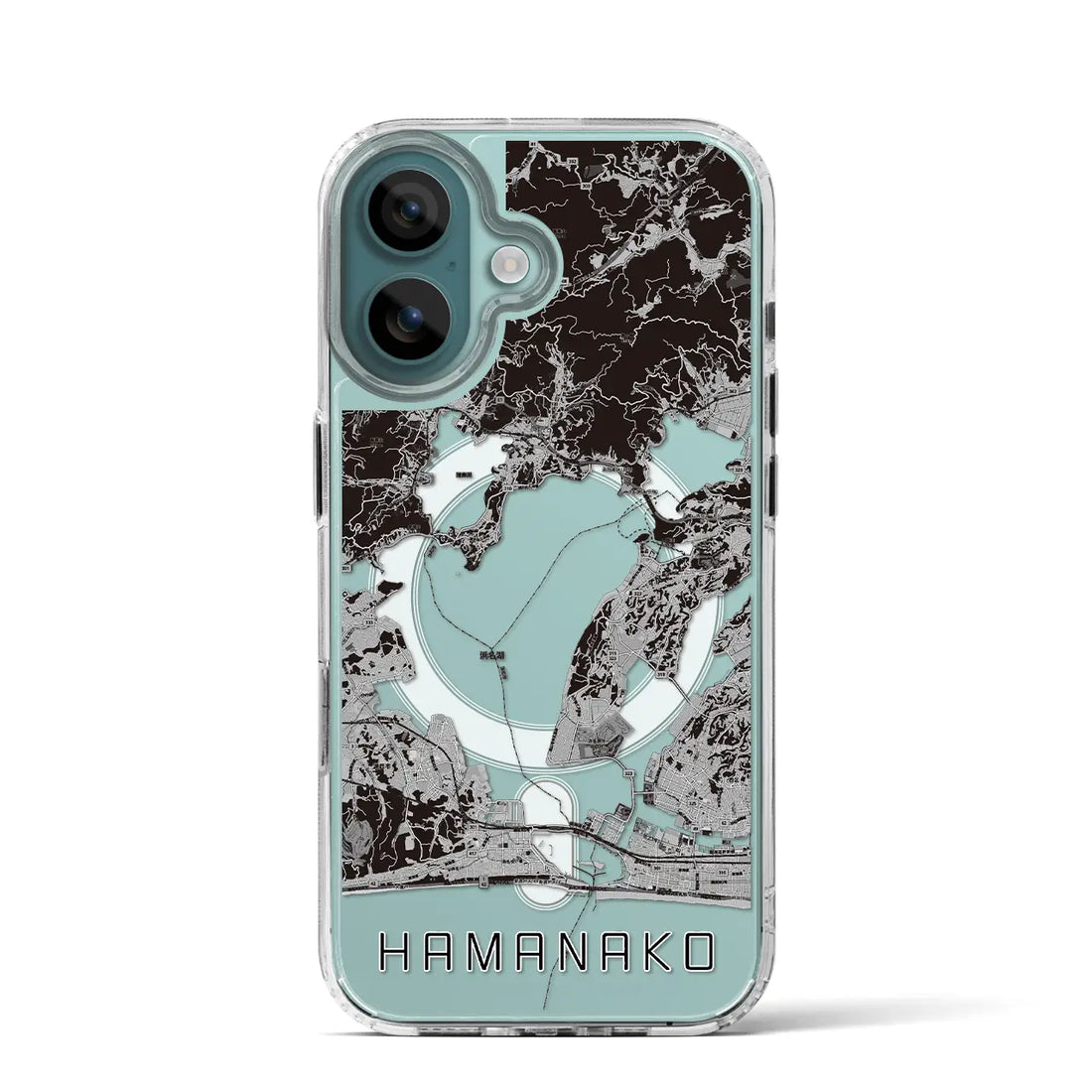 【浜名湖(静岡県)】地図柄iPhoneケース(MagSafeタイプ)モノトーン・iPhone 16 Pro 用