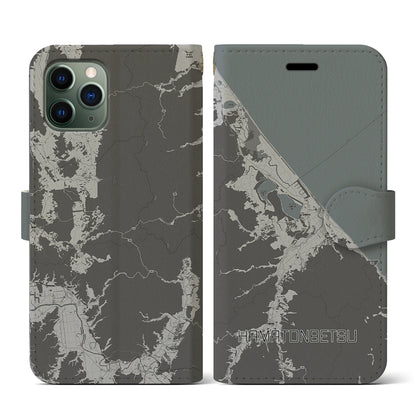 【浜頓別（北海道）】地図柄iPhoneケース（手帳タイプ）モノトーン・iPhone 11 Pro 用